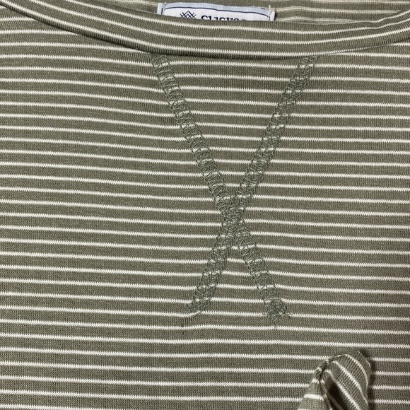 Susina Striped Top with Elbow Length Sleeves in Taupe and White Size‎ M - Picture 6 of 9